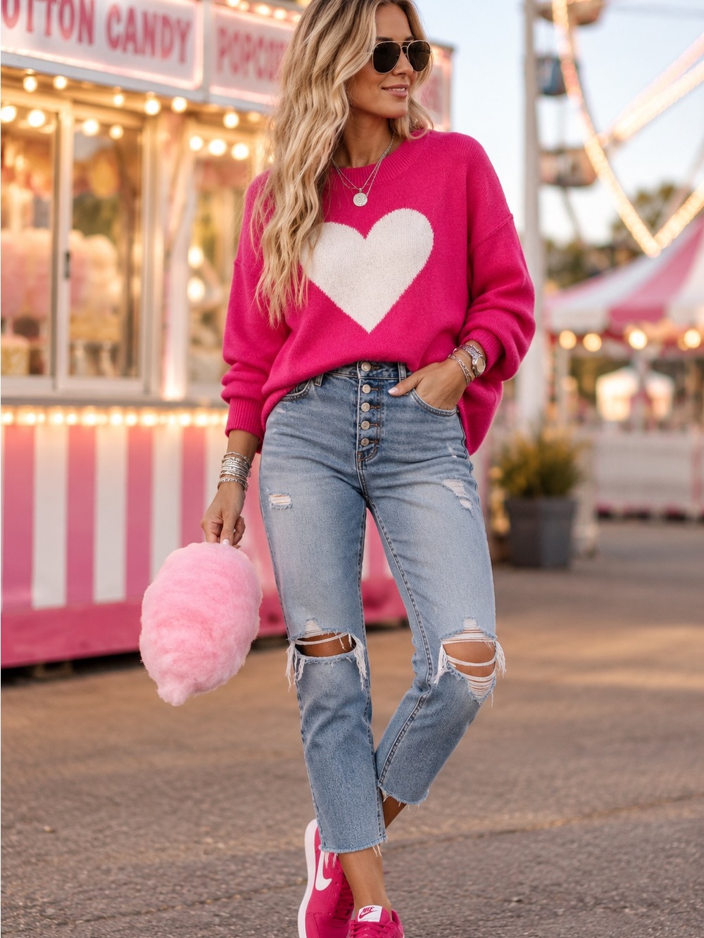 Cece Cozy Heart Crewneck Sweater -M